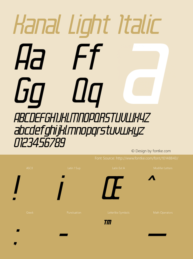 Kanal Light Italic Version 001.000 Font Sample