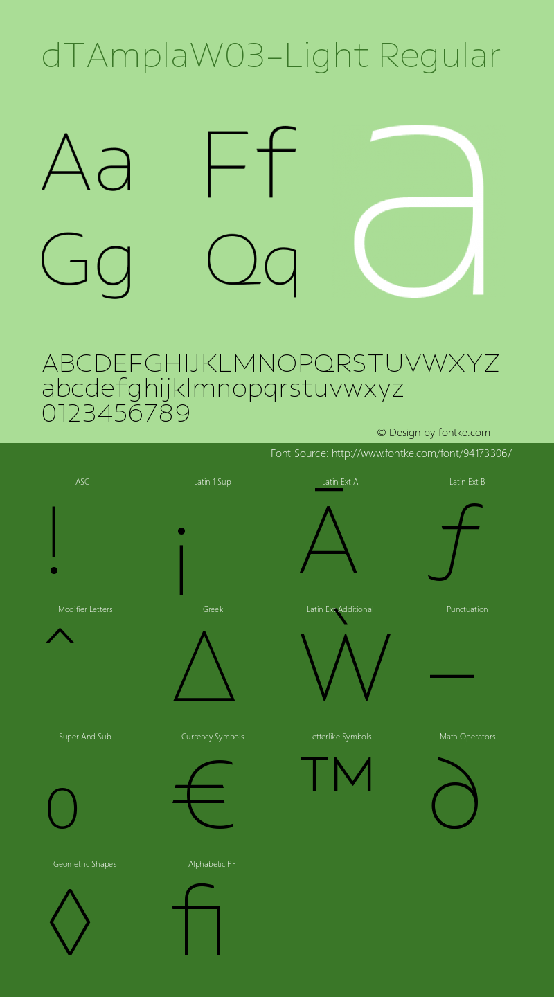 dT Ampla W03 Light Version 1.00 Font Sample