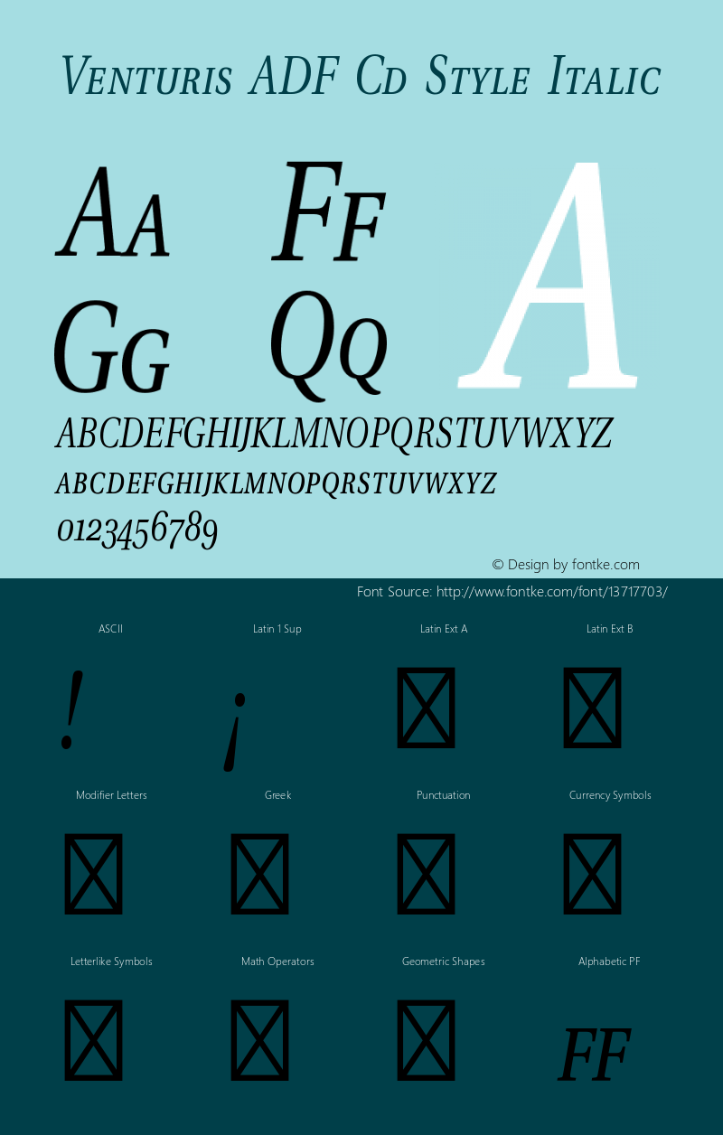 Venturis ADF Cd Style Italic Version 1.005 Font Sample