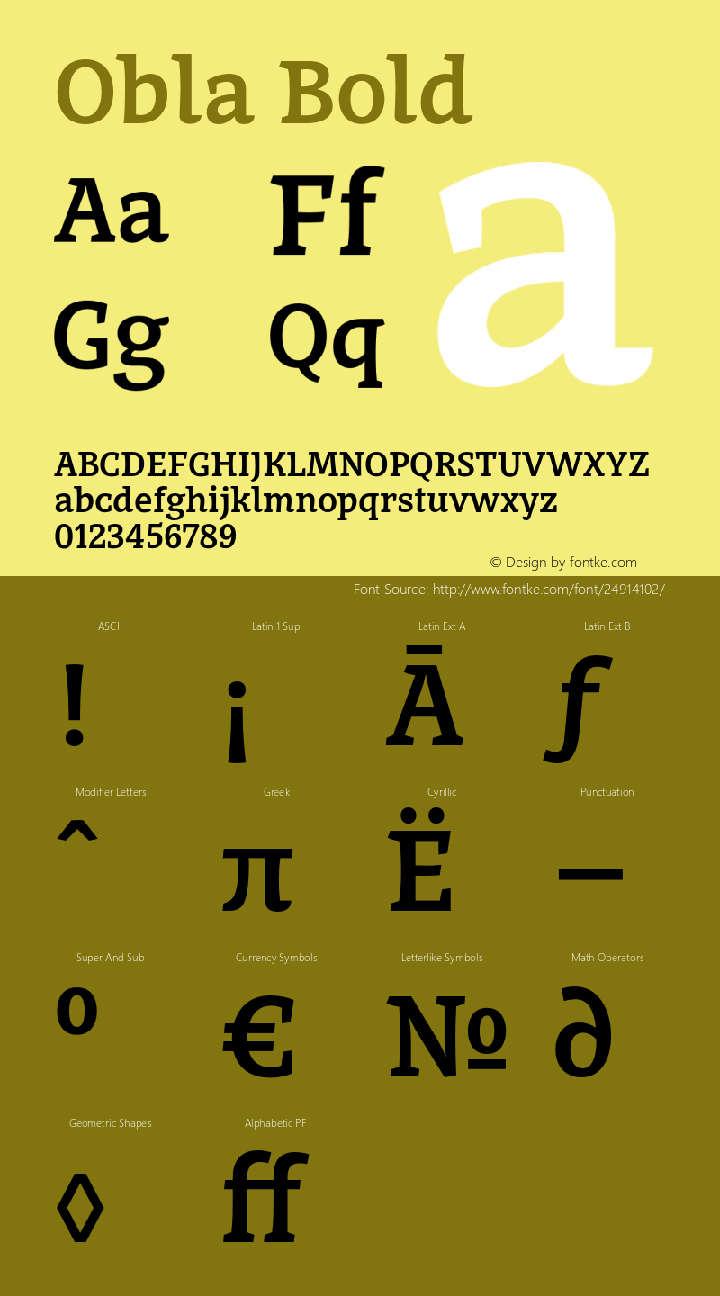 Obla-Bold Version 1.000 2016 initial release Font Sample