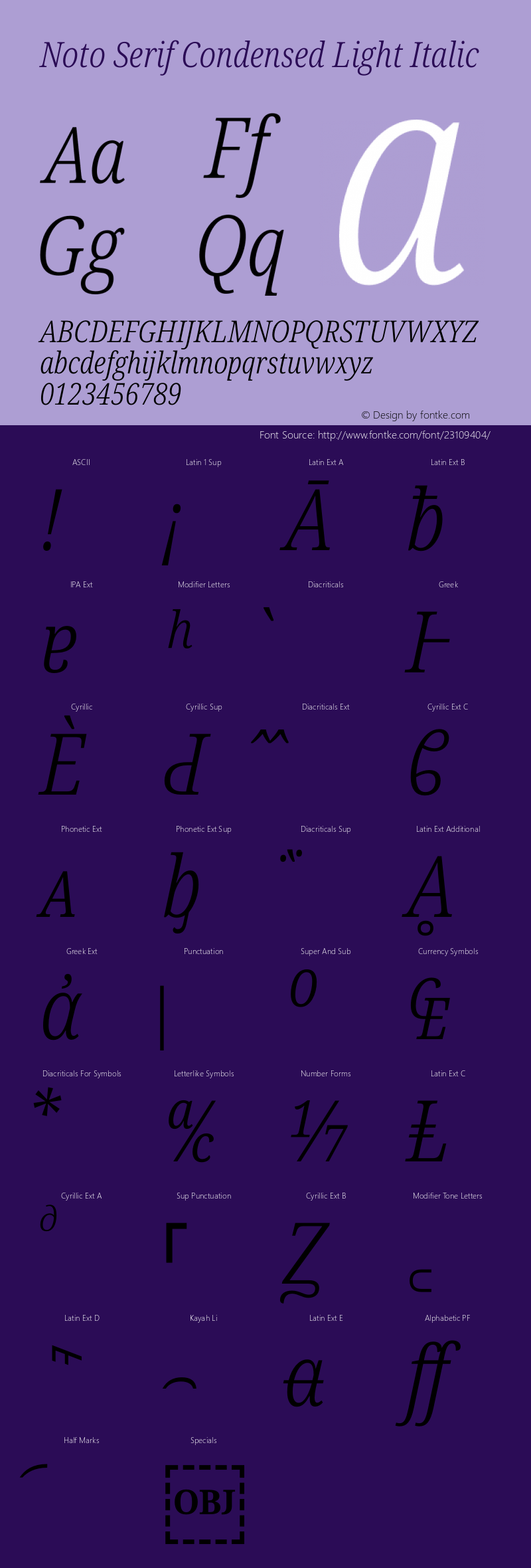 Noto Serif Condensed Light Italic Version 1.902 Font Sample