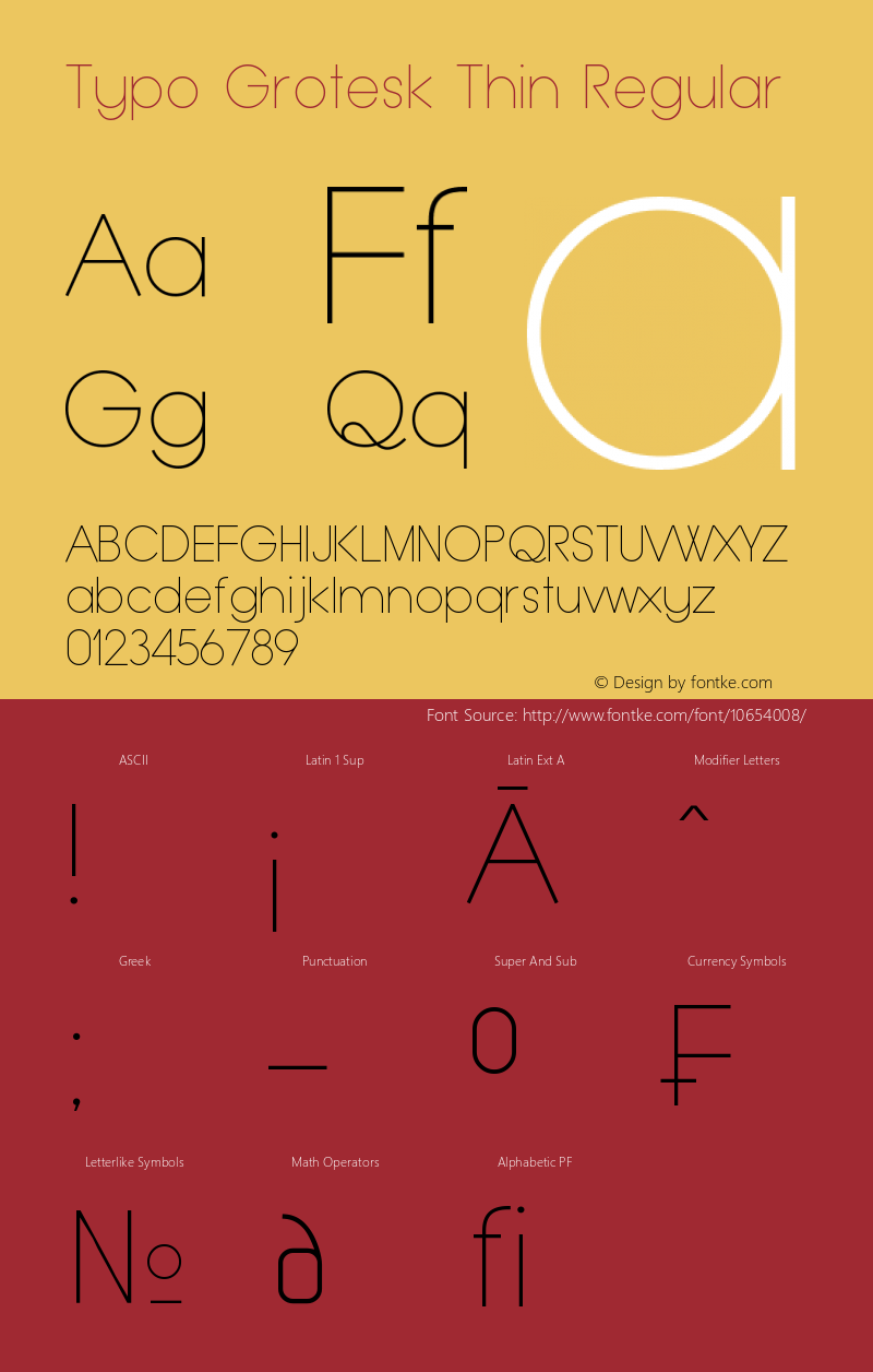 Typo Grotesk Thin Regular Version 1.00 February 21, 2015, initial release Font Sample