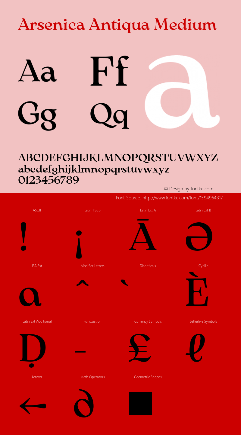 Arsenica Antiqua Medium Version 0.003;hotconv 1.0.109;makeotfexe 2.5.65596 Font Sample