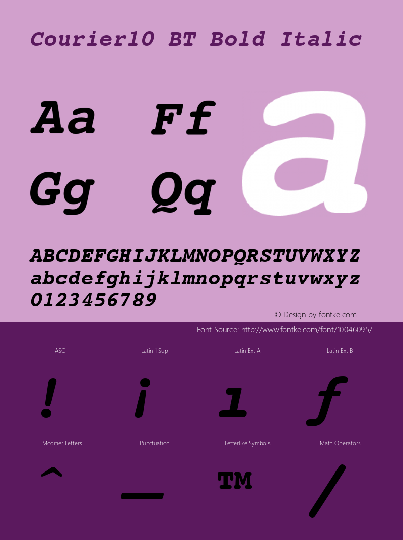 Courier10 BT Bold Italic 1.0 Wed Apr 17 14:54:51 1996 Font Sample