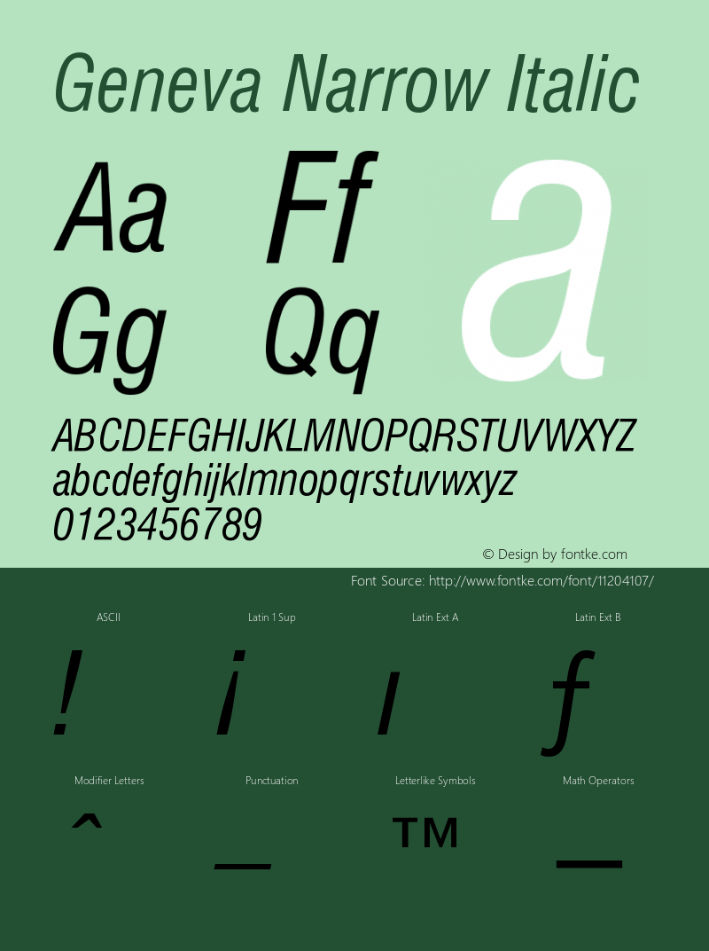 Geneva Narrow Italic Version 001.000 Font Sample