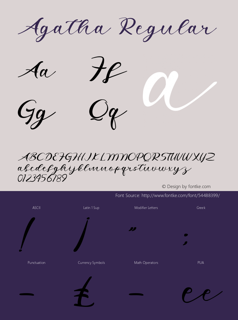 Agatha Version 1.00;January 21, 2020;FontCreator 11.5.0.2422 64-bit Font Sample