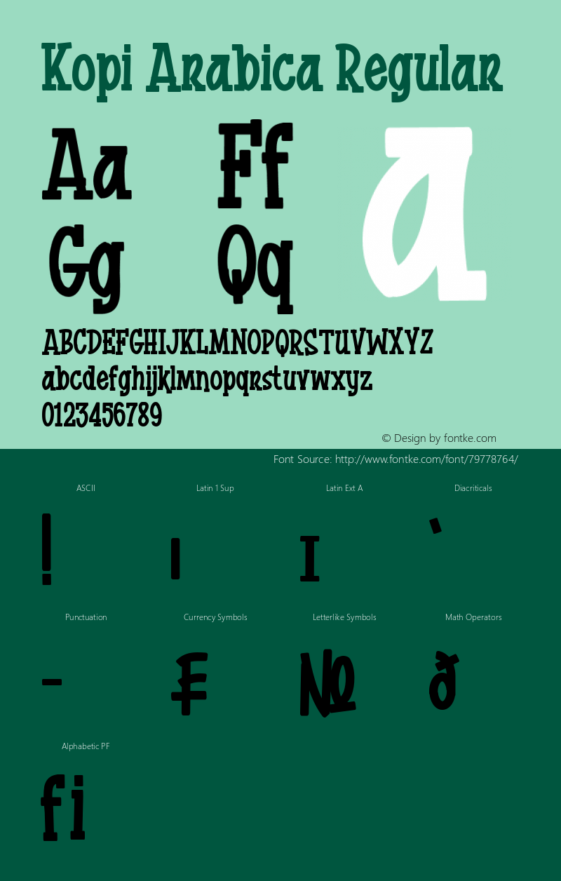 Kopi Arabica Version 1.00;April 28, 2020;FontCreator 12.0.0.2555 64-bit Font Sample