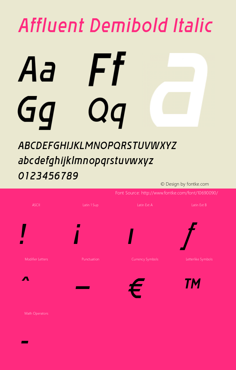 Affluent Demibold Italic Version 1.100 2004 Font Sample