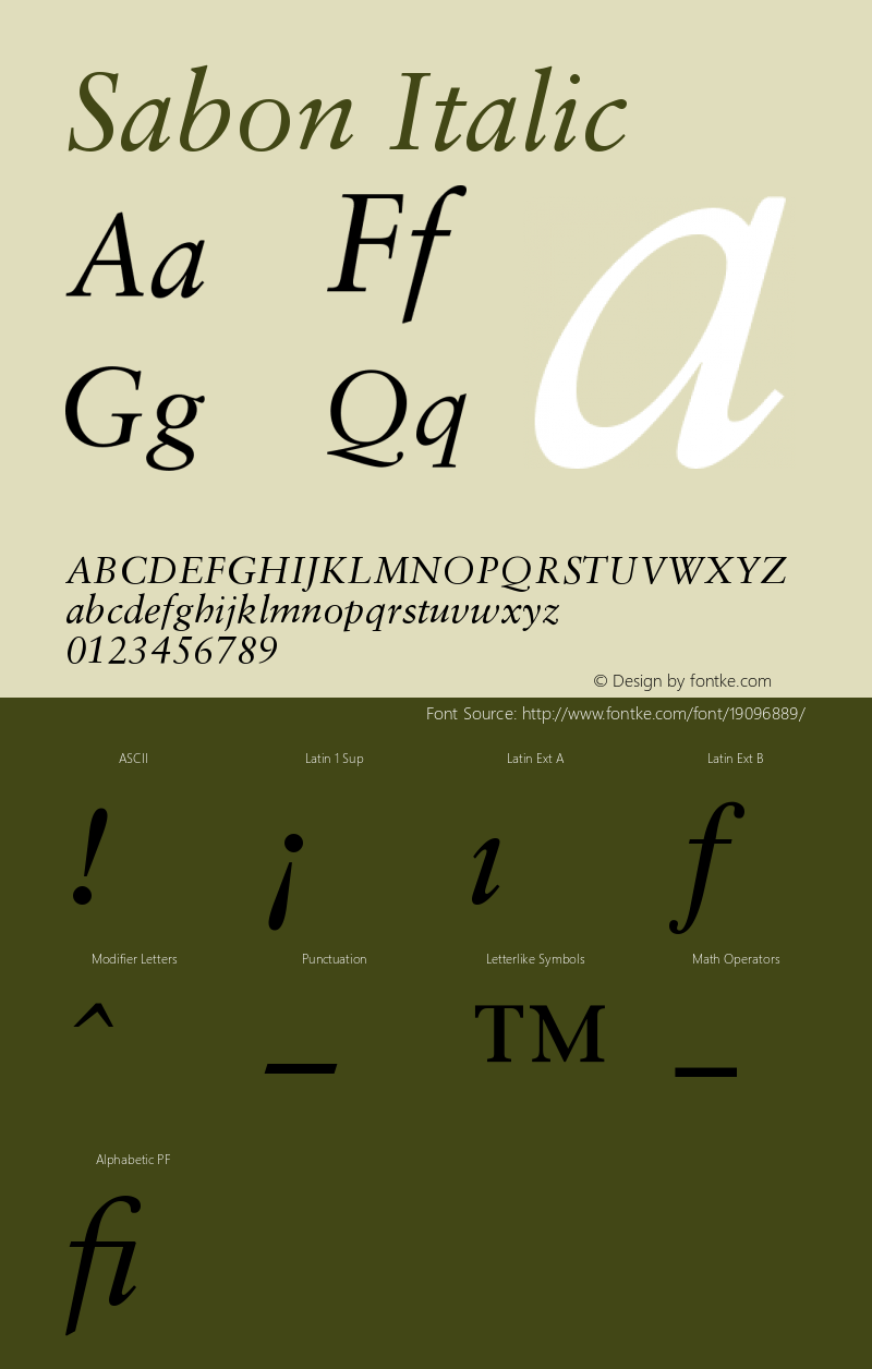 Sabon Italic Version 001.001 Font Sample