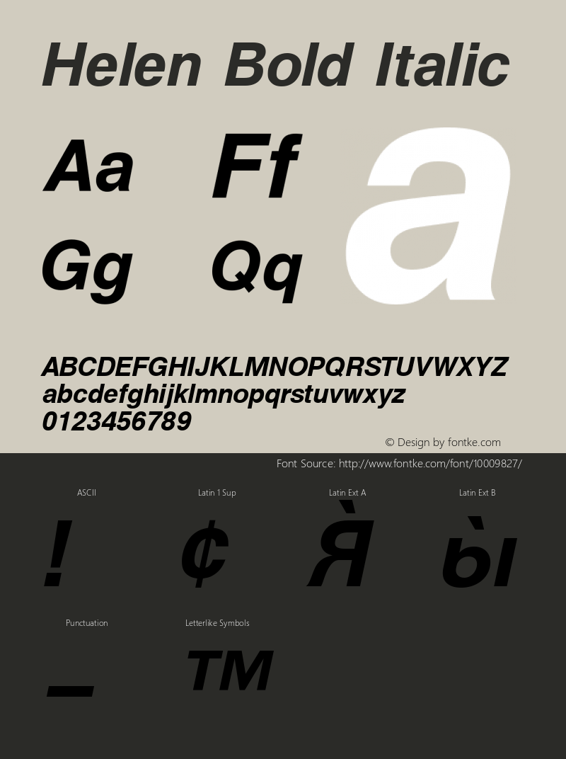 Helen Bold Italic 0.00 Font Sample