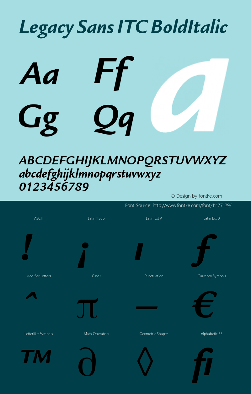 Legacy Sans ITC BoldItalic Version 005.000 Font Sample