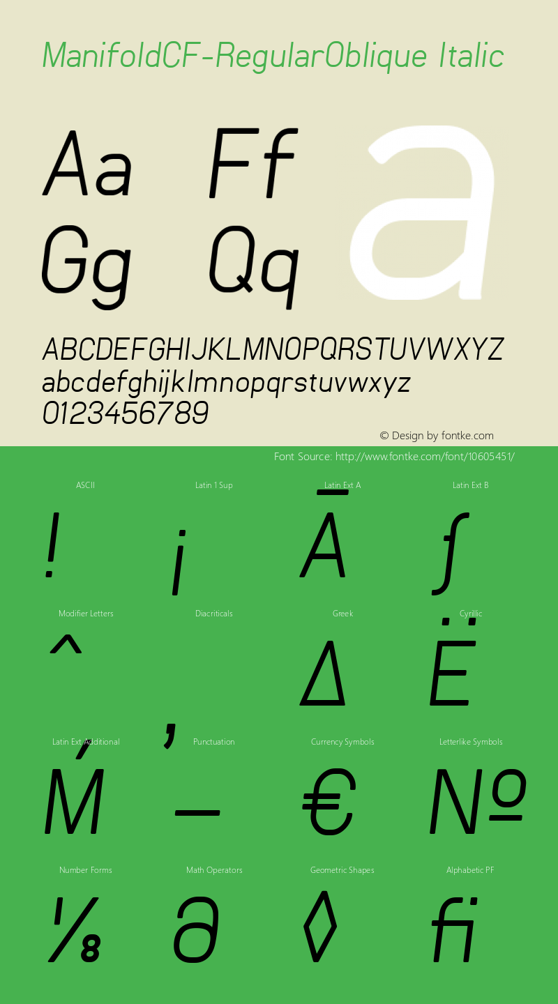 ManifoldCF-RegularOblique Italic Version 1.008;PS 001.008;hotconv 1.0.70;makeotf.lib2.5.58329 Font Sample