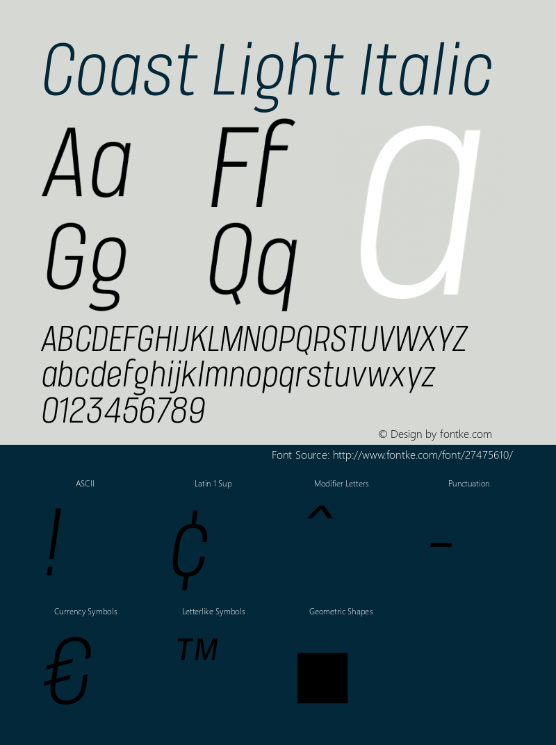 Coast Light Italic Version 1.1 Font Sample