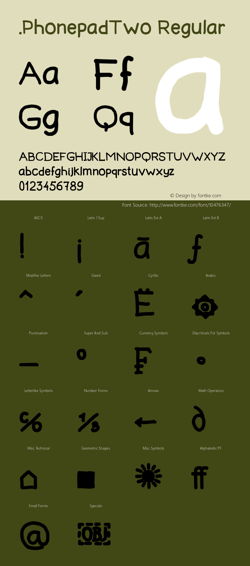 .PhonepadTwo Regular 6.1d5e1 Font Sample