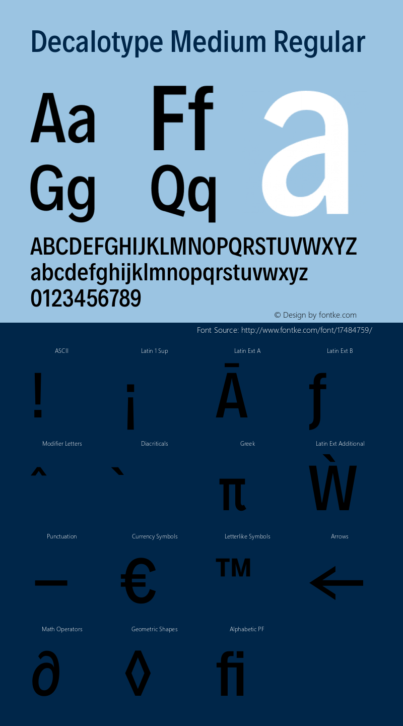 Decalotype Medium Regular Version 1.0 Font Sample