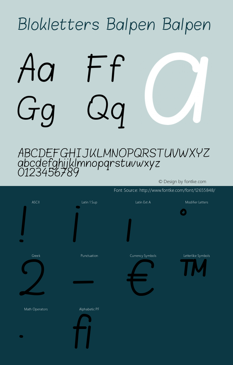 Blokletters Balpen Balpen Version 1.0 Font Sample