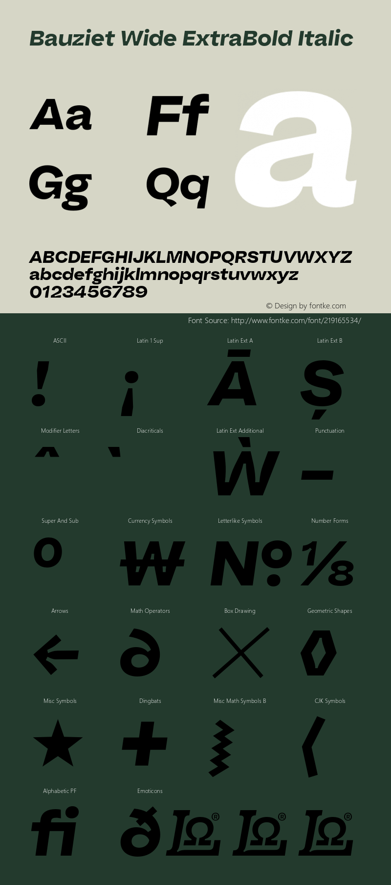 Bauziet Wide ExtraBold Italic Version 1.000;hotconv 1.0.109;makeotfexe 2.5.65596图片样张