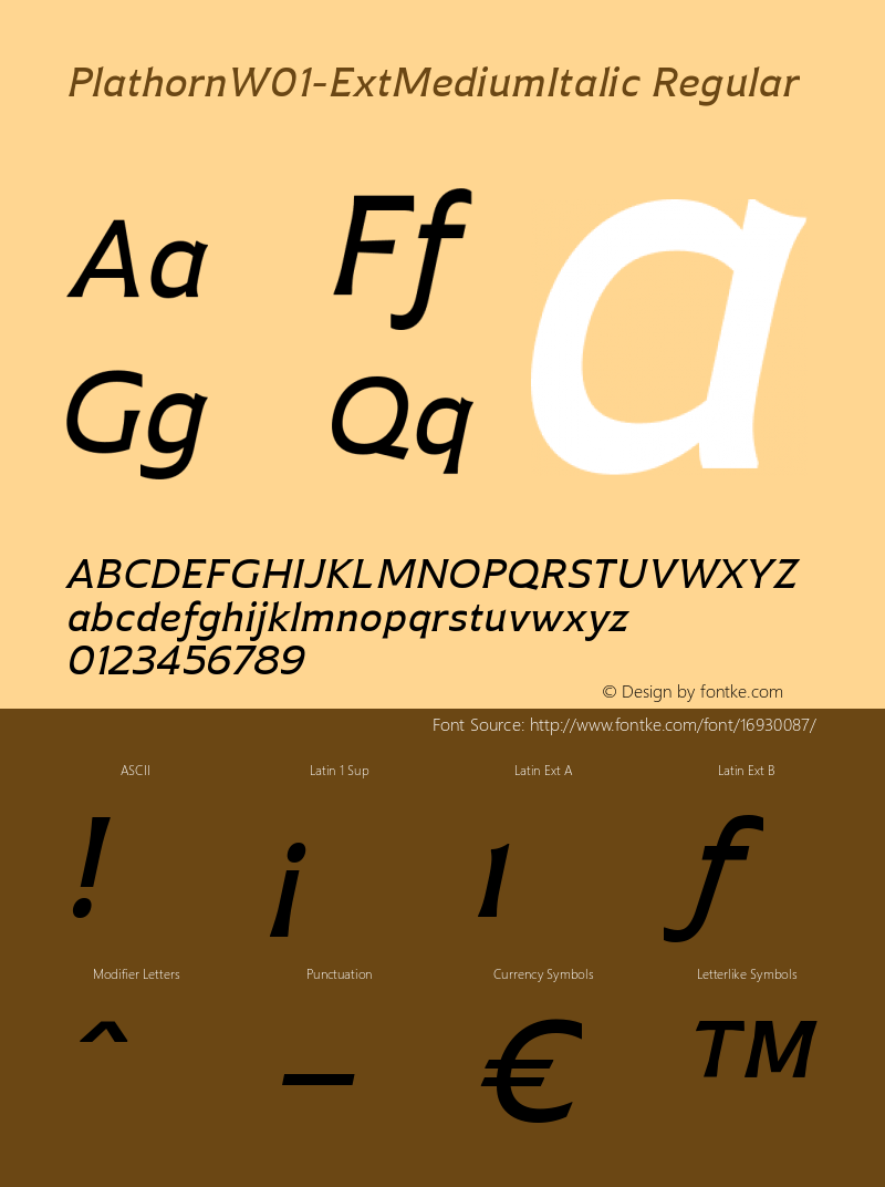 PlathornW01-ExtMediumItalic Regular Version 1.00 Font Sample