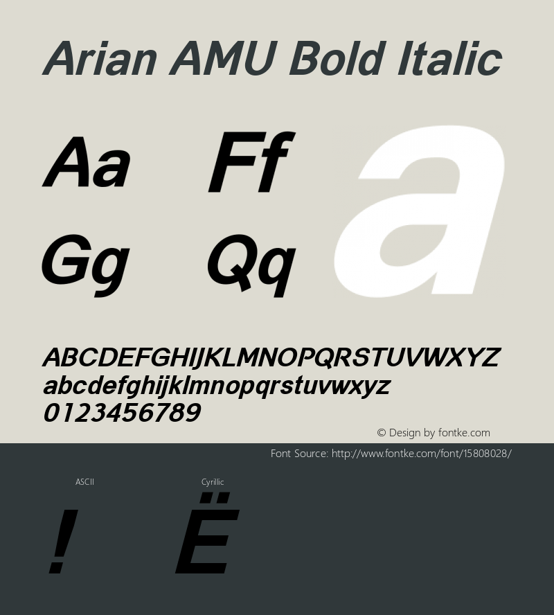 Arian AMU Bold Italic Version 4.001 1999; ttfautohint (v1.4.1) Font Sample