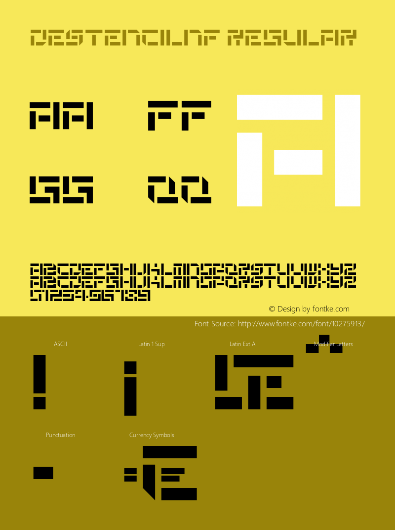 DeStencilNF Regular Version 1.00 2003 initial release Font Sample