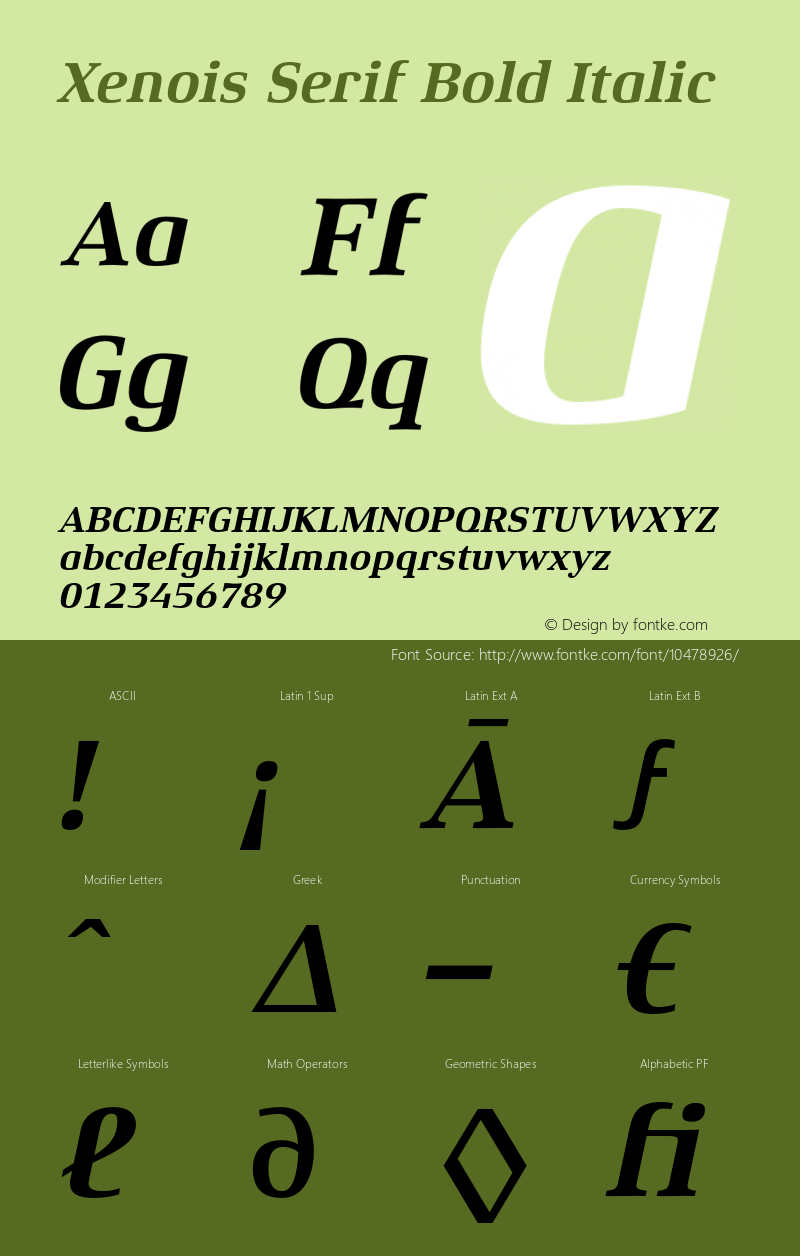 Xenois Serif Bold Italic Version 1.00 Font Sample