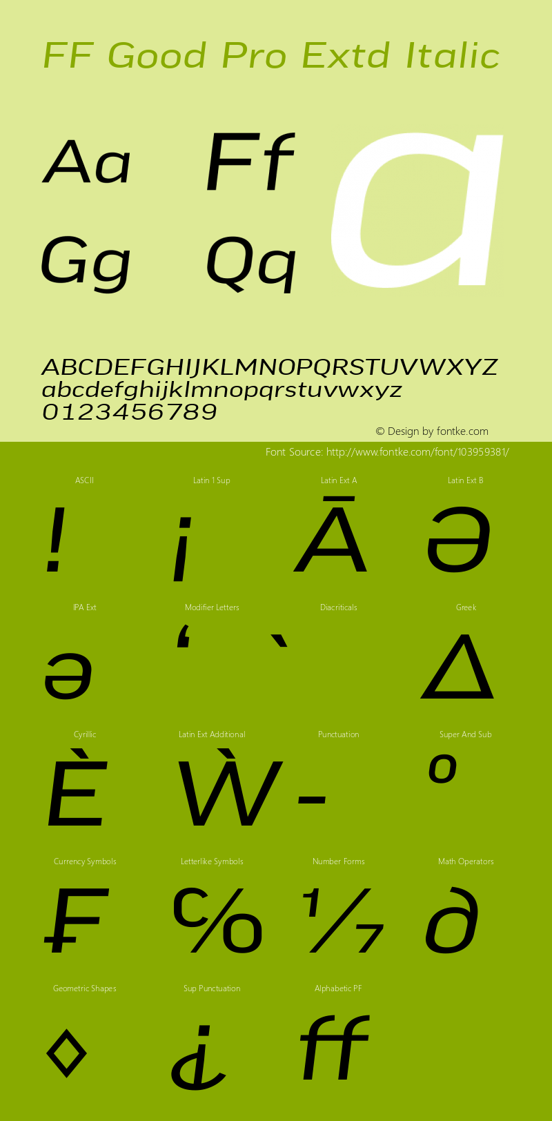 FF Good Pro Extd Italic Version 7.504; 2014; Build 1020 Font Sample