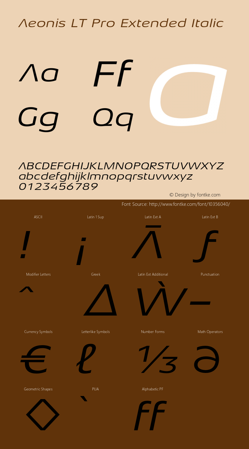 Aeonis LT Pro Extended Italic Version 1.000;PS 001.000;hotconv 1.0.38 Font Sample