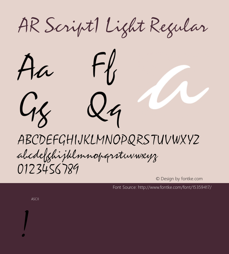 AR Script1 Light Regular Version 2.10 Font Sample