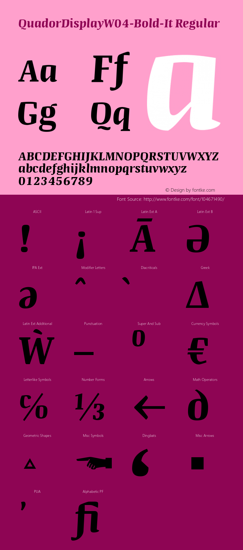 Quador Display W04 Bold-Italic Version 1.00 Font Sample