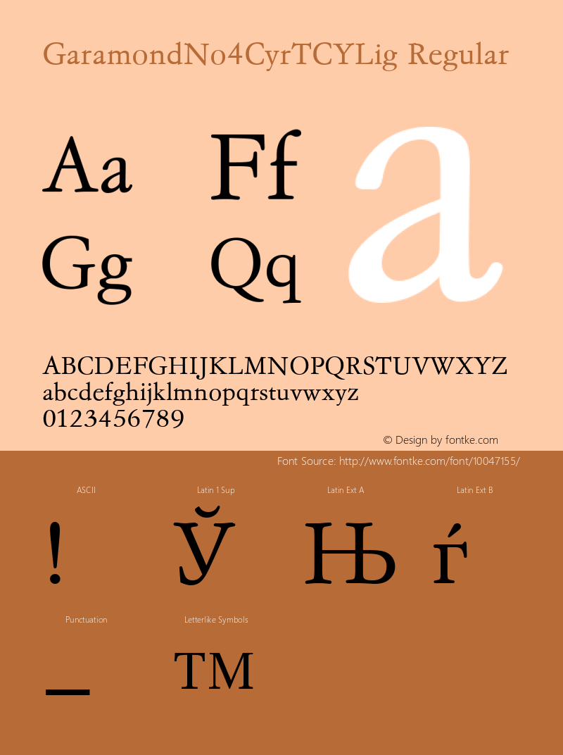 GaramondNo4CyrTCYLig Regular Version 001.005 Font Sample