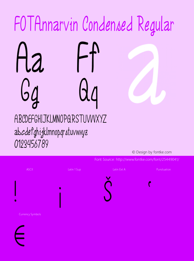 FOTAnnarvin-CondensedRegular Version 1.000 Font Sample