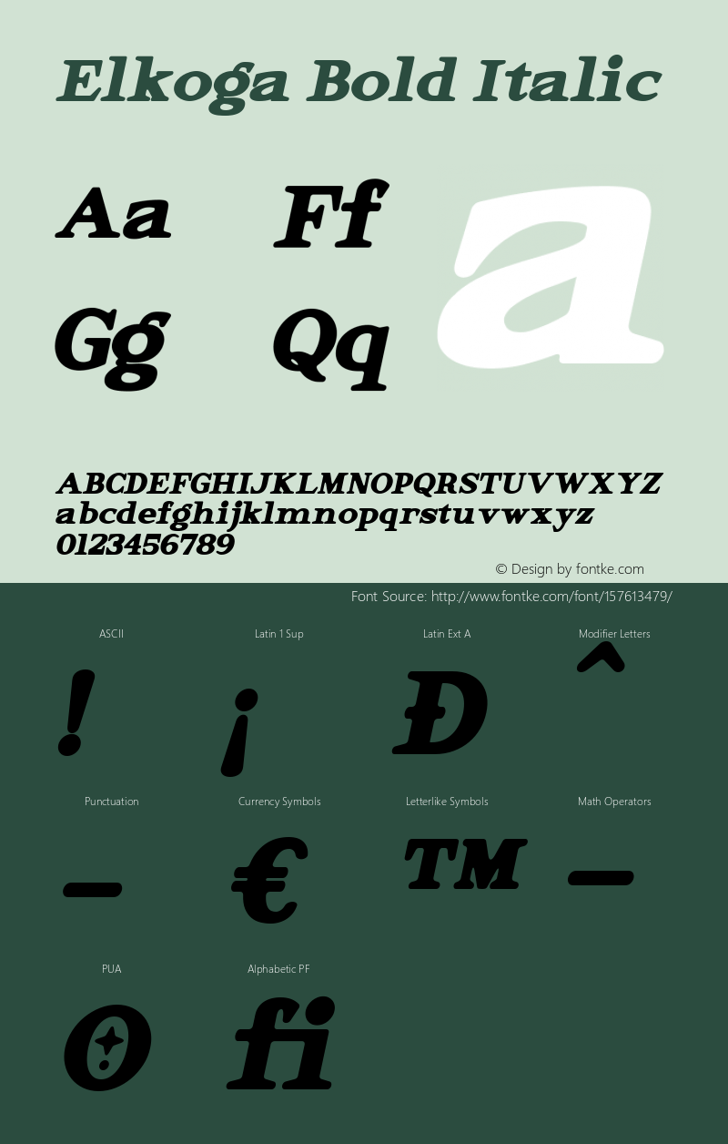 Elkoga Bold Italic Version 1.000 Font Sample