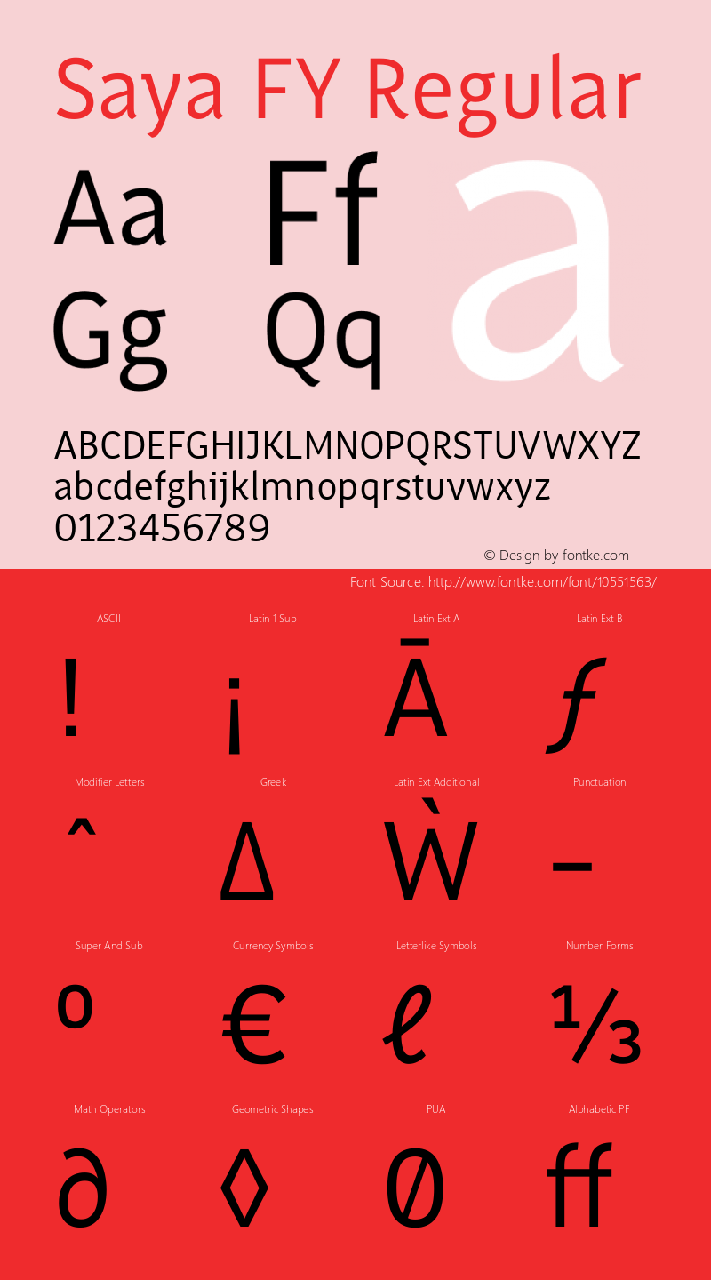 Saya FY Regular Version 1.001 Font Sample