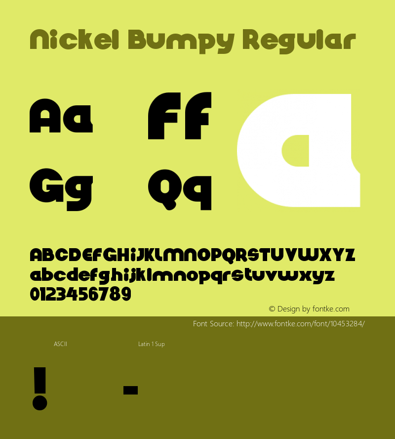 Nickel Bumpy Regular Version 1.00 October 21, 2012, initial release Font Sample