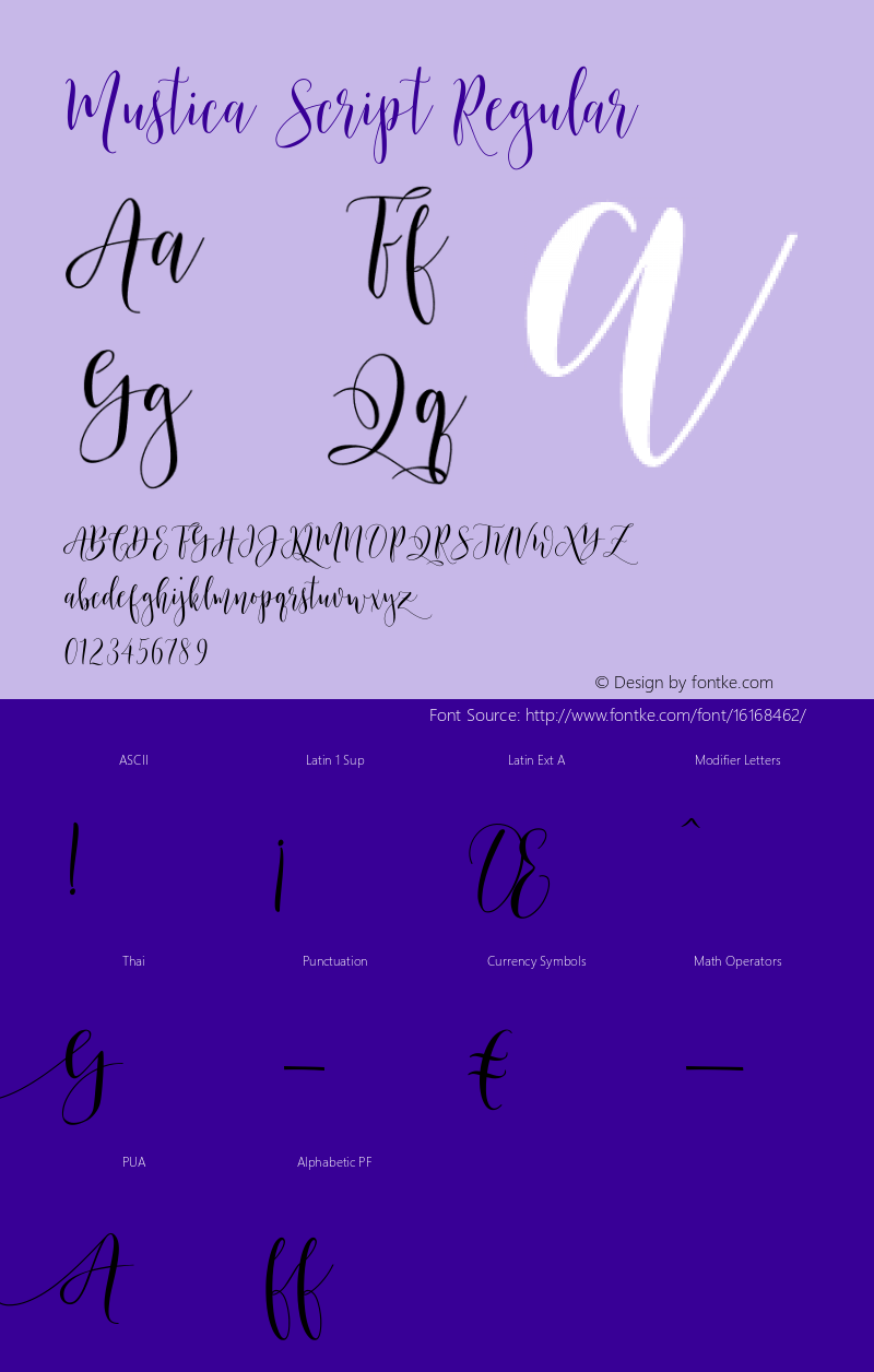 Mustica Script Regular Version 1.000 Font Sample