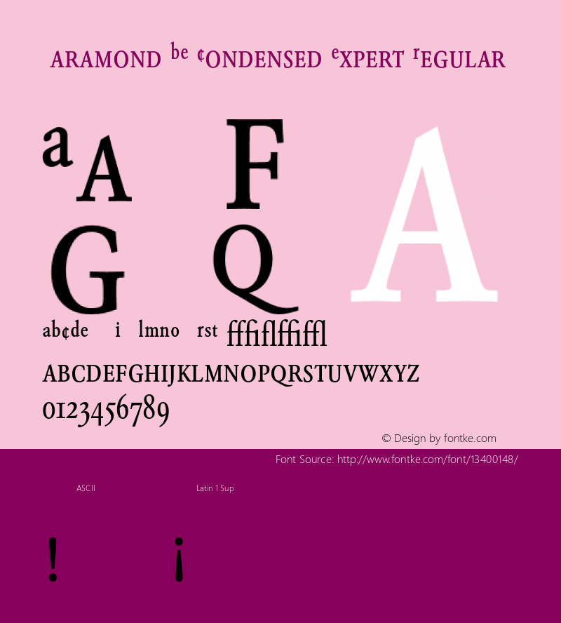 Garamond BE Condensed Expert Regular 001.000 Font Sample