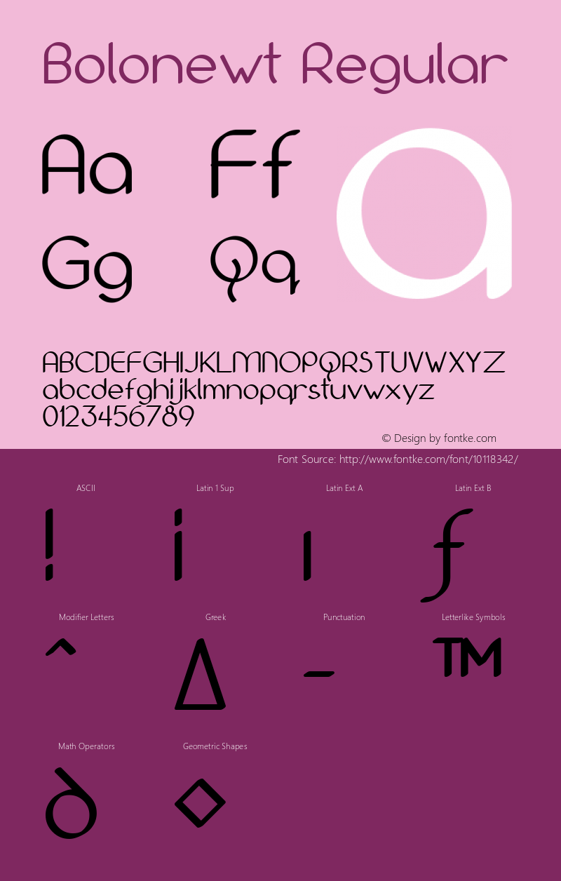 Bolonewt Regular Macromedia Fontographer 4.1.5 8/25/03 Font Sample