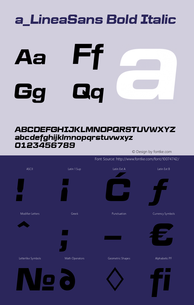 a_LineaSans Bold Italic Version 1.2; 1998 Font Sample