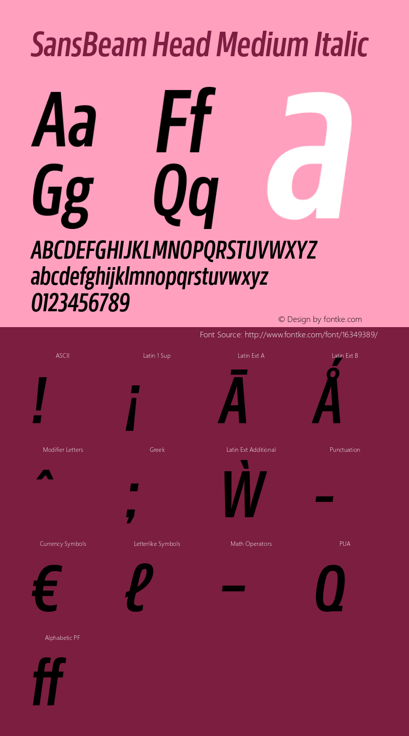 SansBeam Head Medium Italic Version 01.30 Font Sample