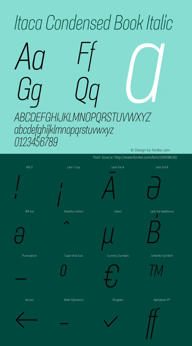 Itaca Condensed Book Italic Version 1.000;PS 1.0;hotconv 1.0.86;makeotf.lib2.5.63406 Font Sample