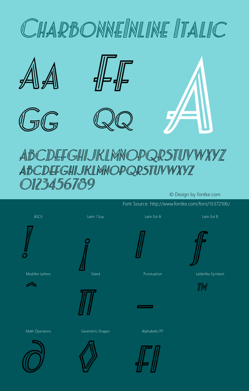 CharbonneInline Italic Version 001.000 Font Sample