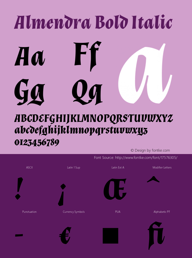 Almendra Bold Italic Version 1.003 Font Sample