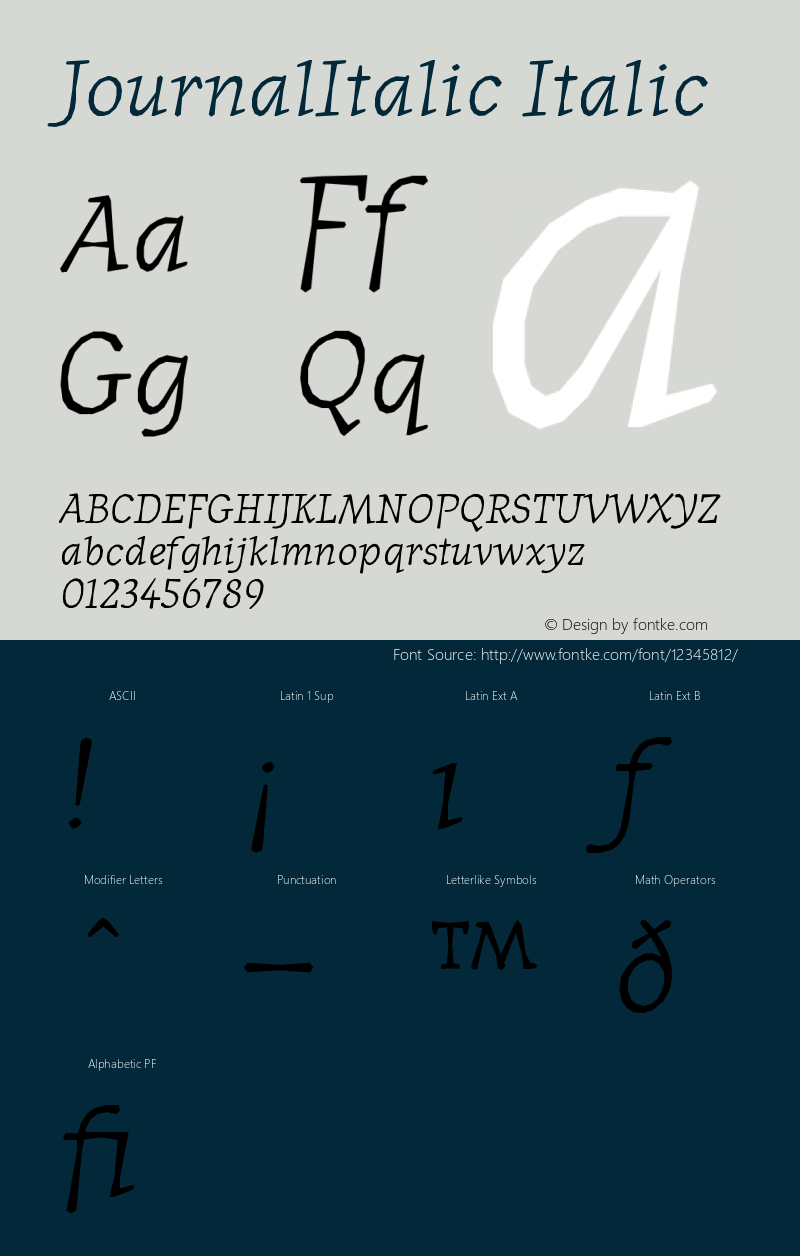 JournalItalic Italic Version 001.000 Font Sample