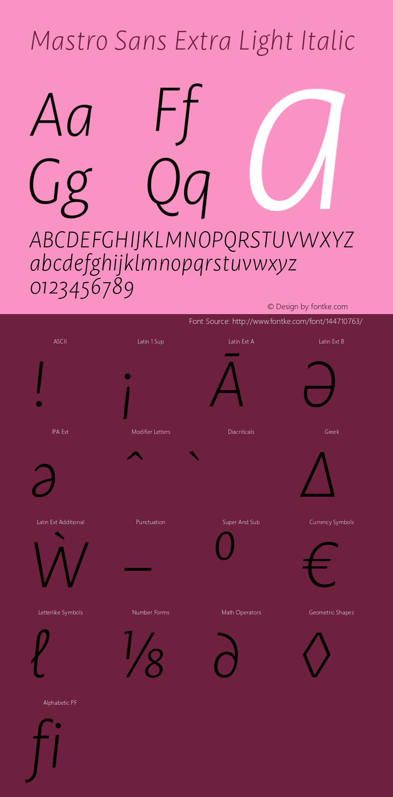 Mastro Sans Extra Light Italic Version 1.000;PS 001.000;hotconv 1.0.88;makeotf.lib2.5.64775 Font Sample