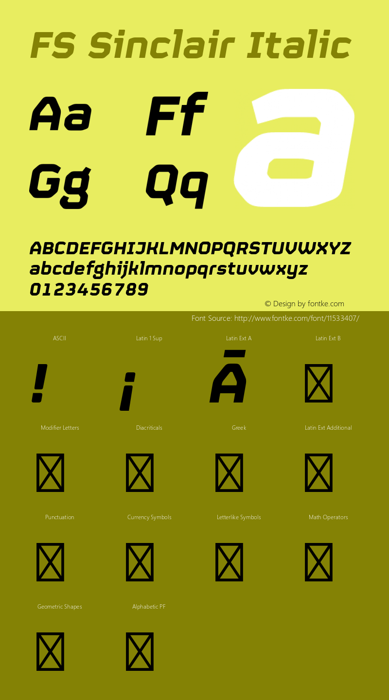 FS Sinclair Italic Version 2.000 Font Sample