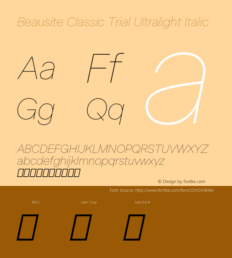 Beausite Classic Trial Ultralight Italic Version 2.000;PS 2.0;hotconv 1.0.88;makeotf.lib2.5.647800图片样张