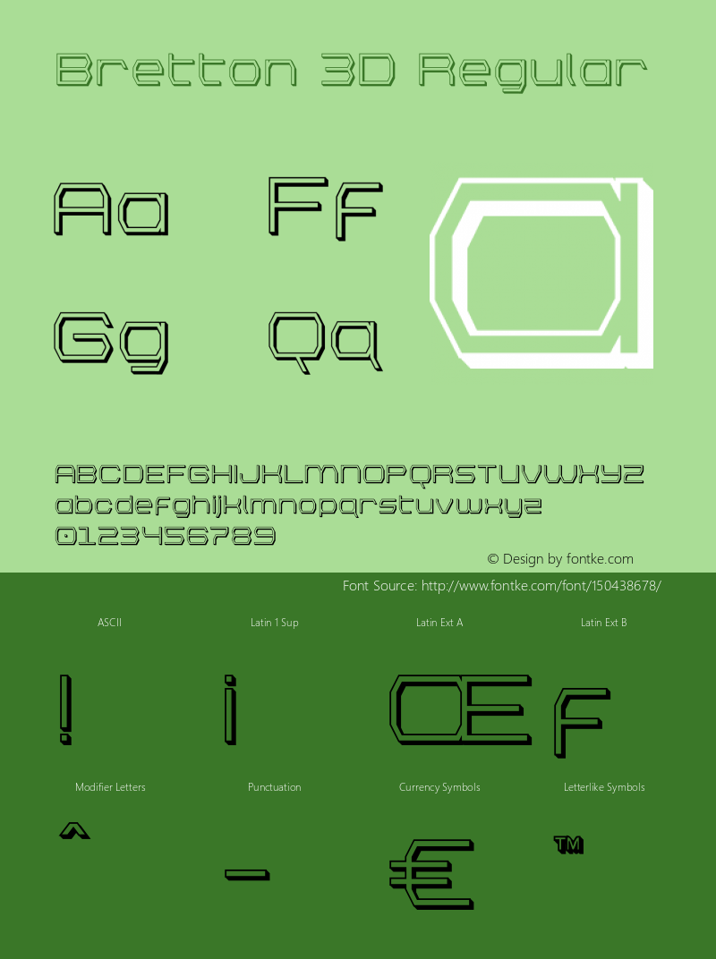 Bretton 3D Version 1.0; 2018 Font Sample