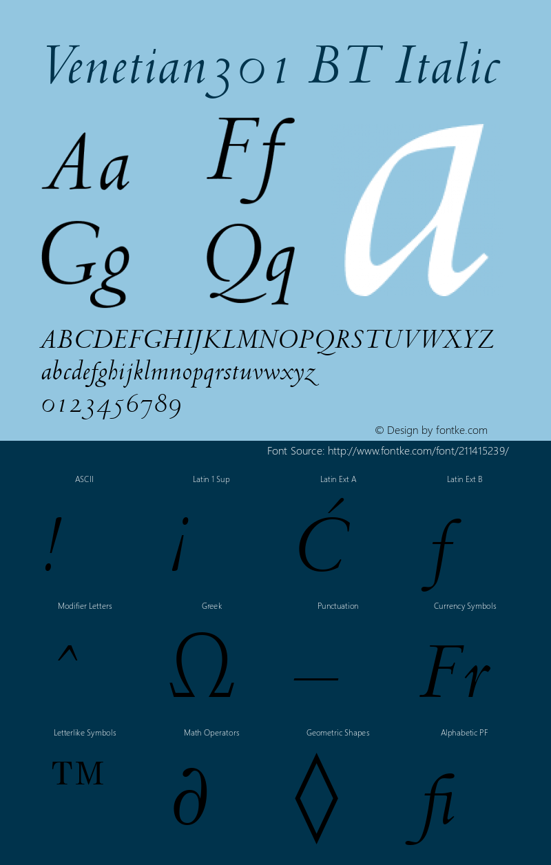 Venetian301 BT Italic Version 1.01 emb4-OT图片样张