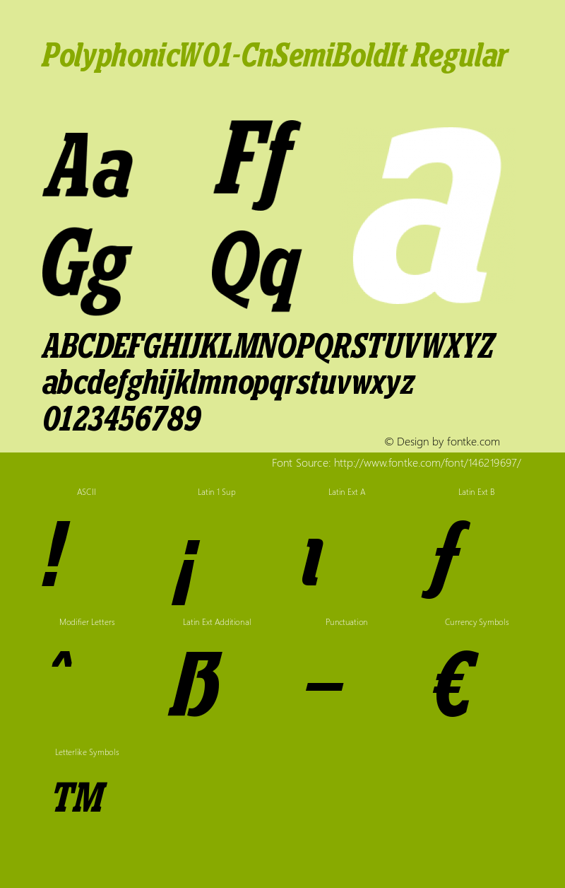 Polyphonic W01 Cond SemiBold It Version 1.00 Font Sample