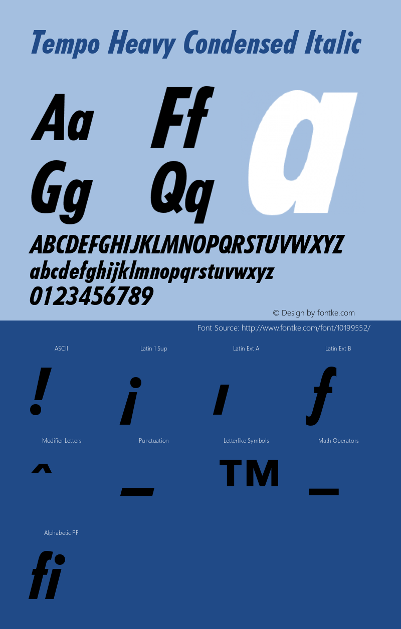 Tempo Heavy Condensed Italic 001.000 Font Sample